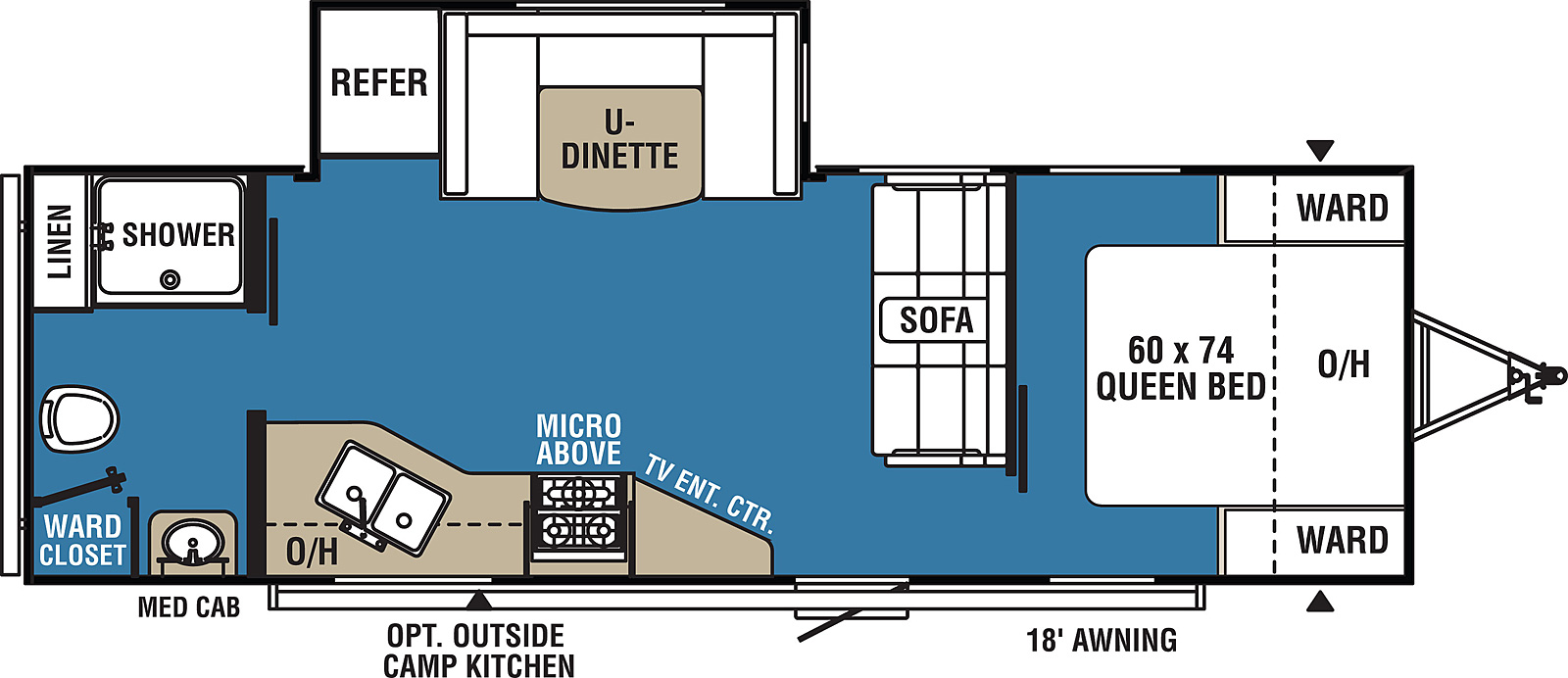 Clipper Ultra-Lite 24RBS floorplan. The 24RBS has one slide out and one entry door.
