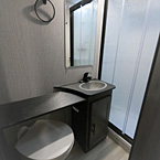 Toilet with Extended Countertop Space, Single Bowl Vanity with Storage Underneath and Large Mirror Above Sink
 May Show Optional Features. Features and Options Subject to Change Without Notice.