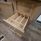 Silverware Drawer in Kitchen Shown Open with Four Divider Compartments  May Show Optional Features. Features and Options Subject to Change Without Notice.
