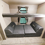 Bunk with Cube Futon Below. 
 May Show Optional Features. Features and Options Subject to Change Without Notice.
