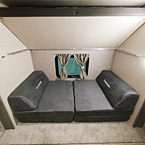 Flip- Up Bunk Shown Open with Cube Futon Below.
 May Show Optional Features. Features and Options Subject to Change Without Notice.