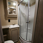Bathroom with Mirrored Medicine Cabinet, Single Bowl Vanity, Neo-Angle Shower.
 May Show Optional Features. Features and Options Subject to Change Without Notice.