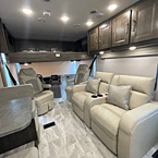 Interior full view of the Coachmen Sportscoach 376ES. From the back of living space to the front
 May Show Optional Features. Features and Options Subject to Change Without Notice.