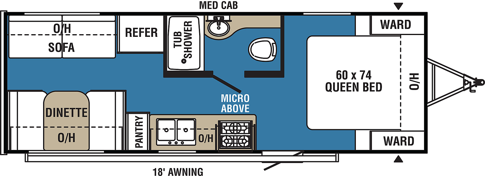 Clipper Ultra-Lite 21RD floorplan. The 21RD has no slide outs and one entry door.